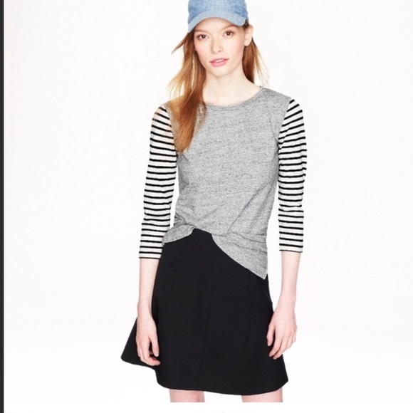 J. Crew Tops - J Crew heather gray tee with black/white stripe sleeve